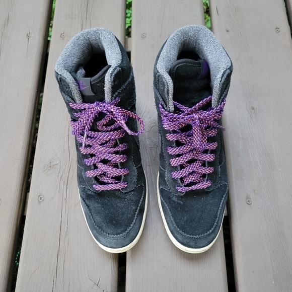 Nike Dunk Sky High Top Court Black Purple Suede Leather Wedge Sneakers Trainers - Picture 4 of 8